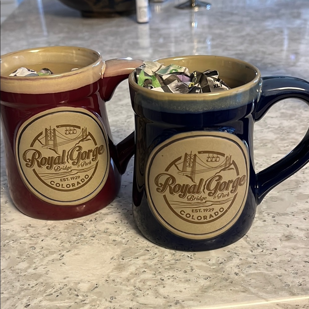 Royal Gorge Red and Blue Ceramic Mugs Set